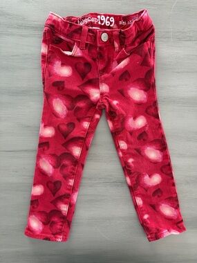 GAP Girls Pink & Red Heart Print Mini Skinny Jeans Size 3T